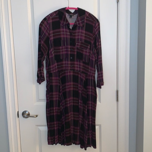 Purple Plaid Challis Button Front Shirt Dress - Torrid - 1/1X - Picture 4 of 8